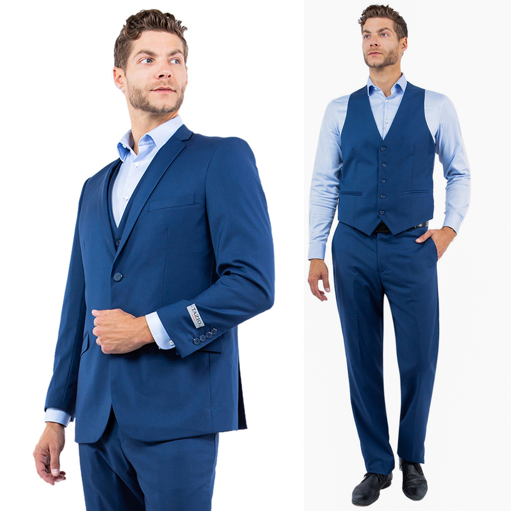 Slim Fit 3pc Mens Suit Set by Tazzio, Blue